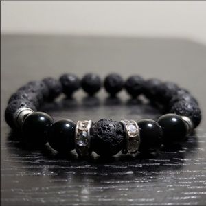 HANDMADE 6" Black obsidian lava stone bracelet.